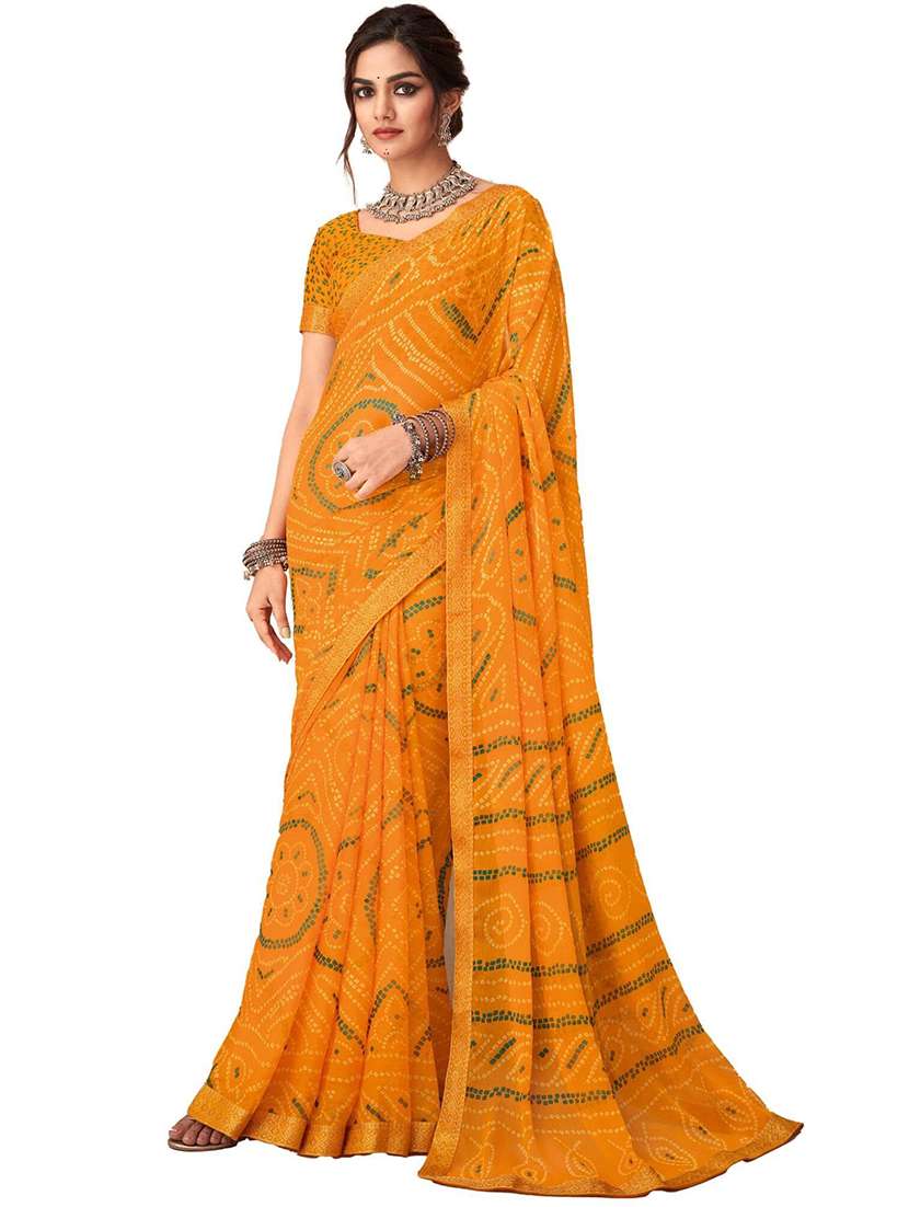 women lace bordered bandhani saree  - 21567386 -  Standard Image - 1