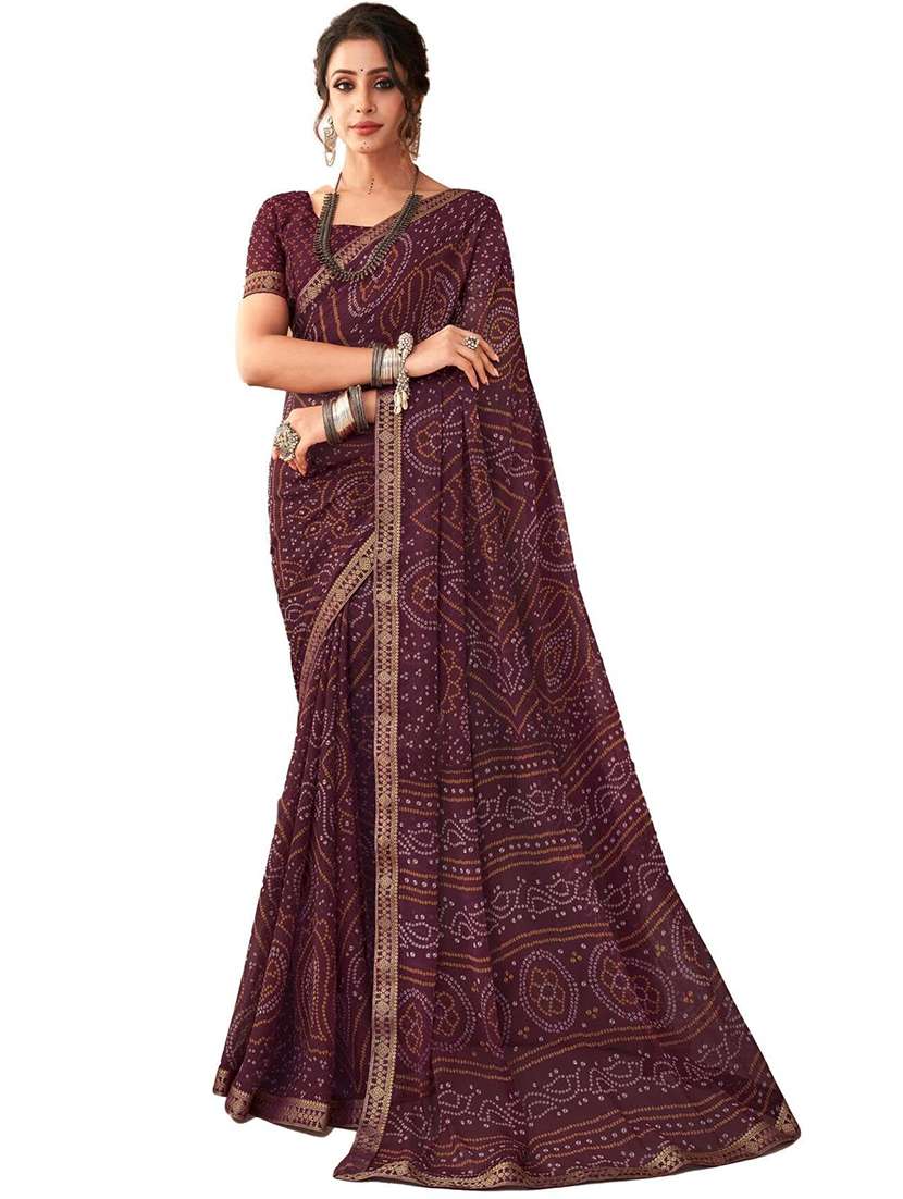 women lace bordered bandhani saree  - 21567387 -  Standard Image - 1