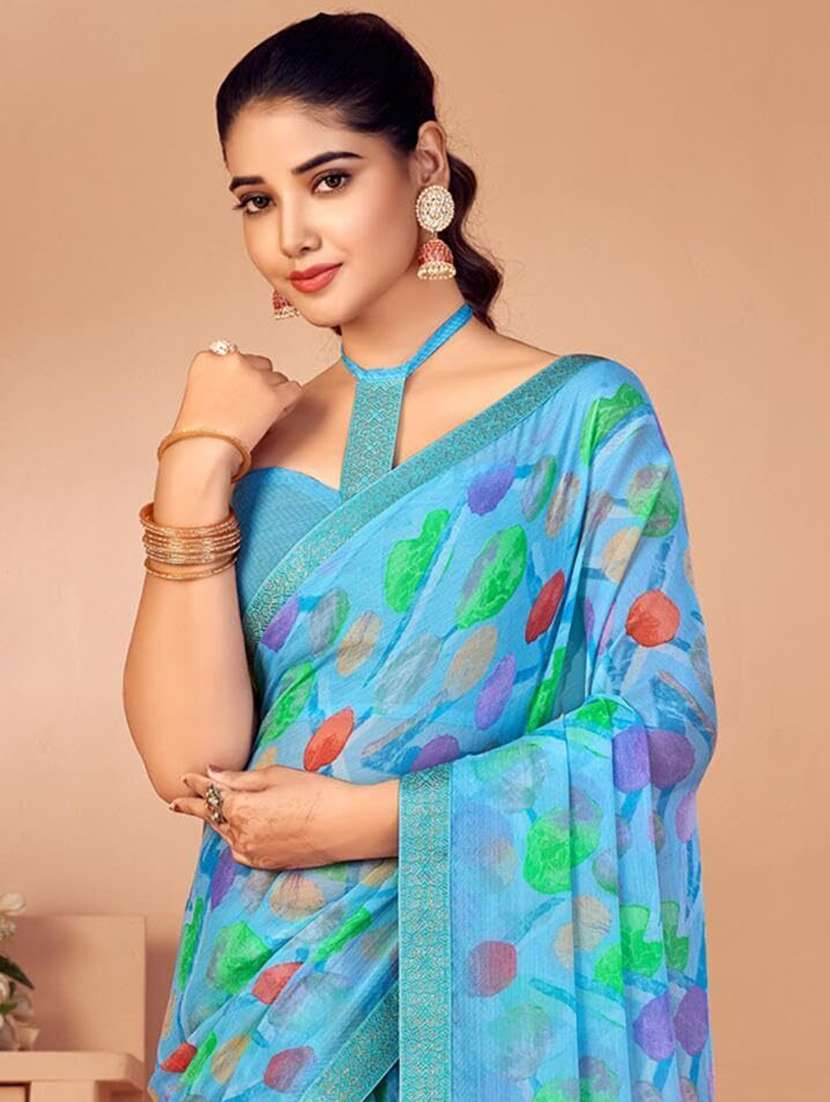 women light blue printed saree - 21567405 -  Standard Image - 1