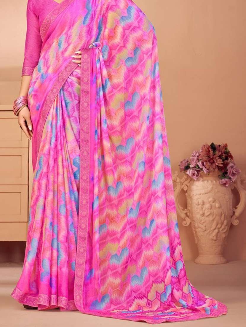 women pink printed saree - 21567409 -  Standard Image - 4