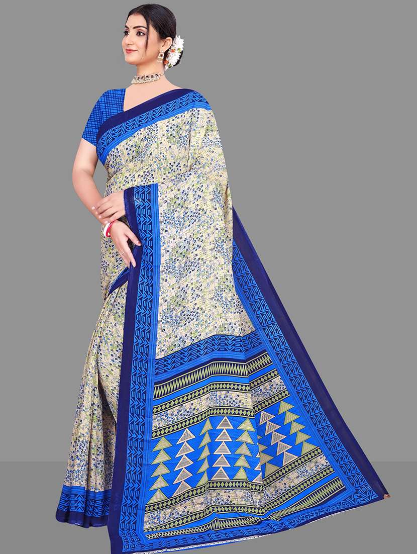 women cream printed saree - 21567553 -  Standard Image - 1