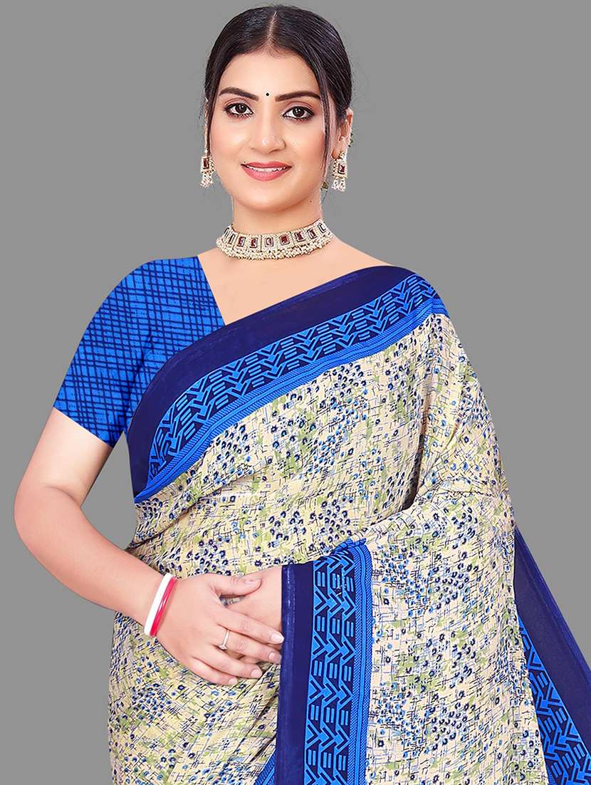 women cream printed saree - 21567553 -  Standard Image - 4