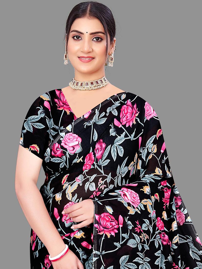 women floral printed saree - 21567562 - Standard Image - 4
