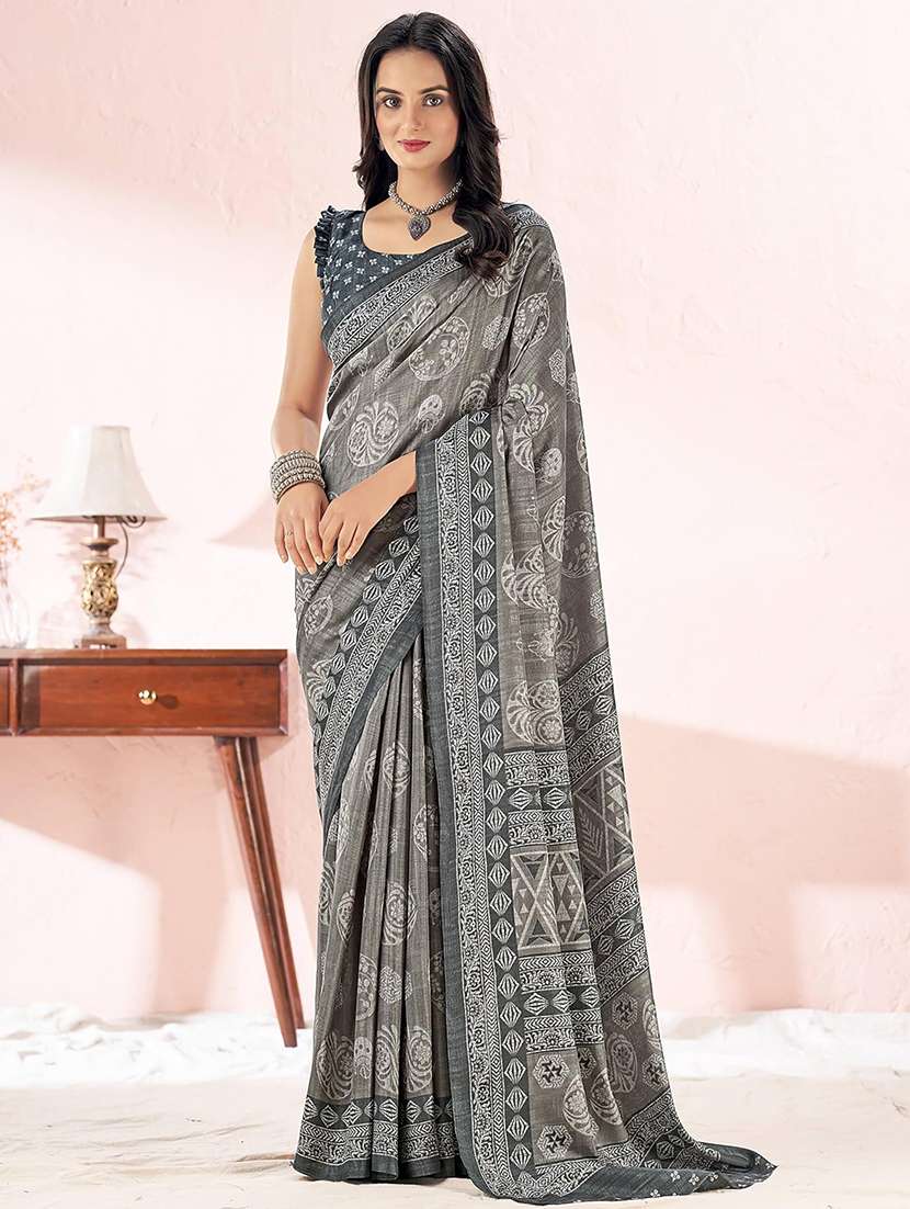 women grey printed saree
