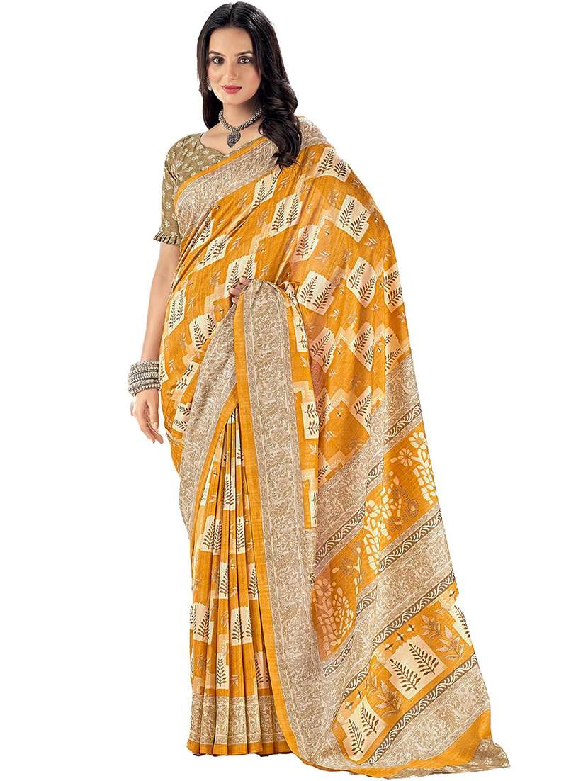 women gold printed saree - 21567592 -  Standard Image - 1
