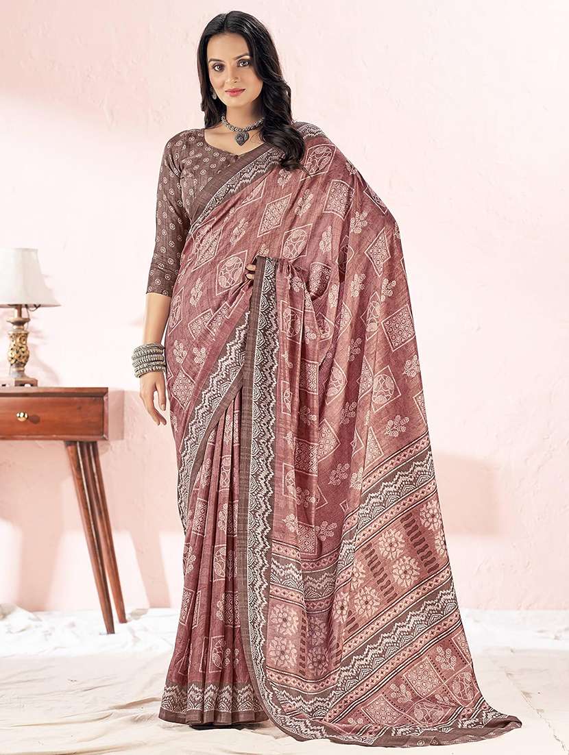 women brown printed saree - 21567599 -  Standard Image - 1