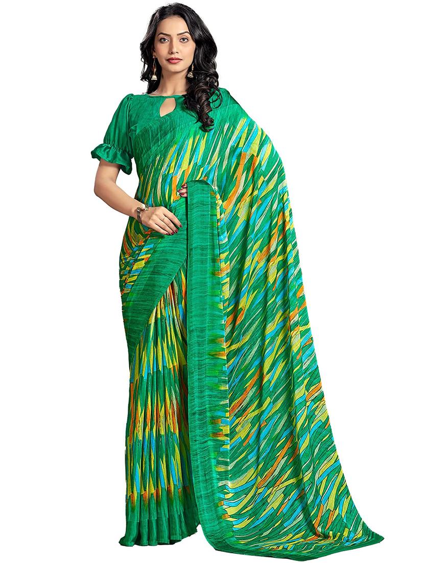 women green printed saree - 21567621 - Standard Image - 1