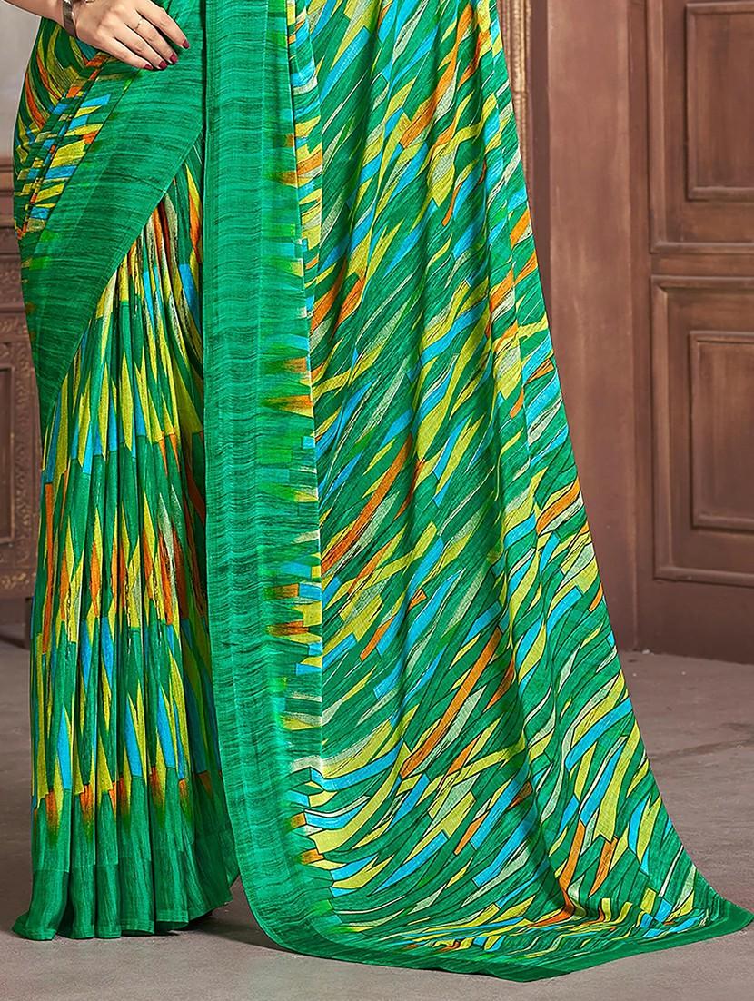 women green printed saree - 21567621 - Standard Image - 4