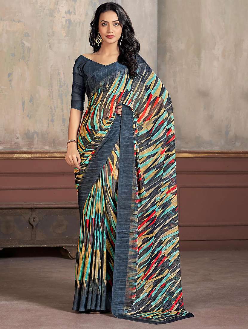 women grey printed saree