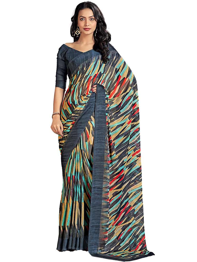 women grey printed saree - 21567623 -  Standard Image - 1
