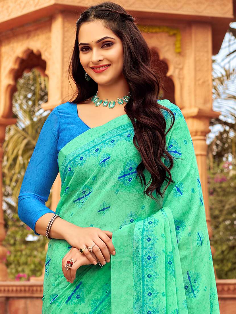 women sea green printed saree - 21567697 -  Standard Image - 1
