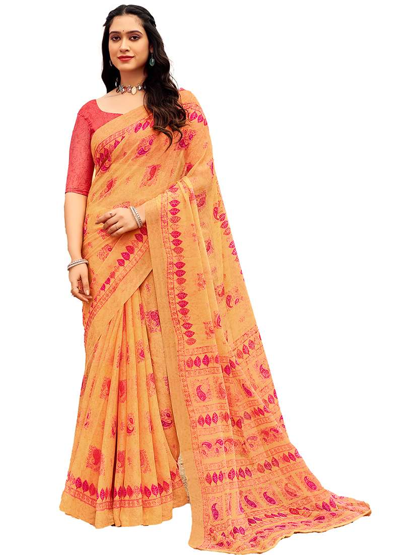 women orange printed saree - 21567700 -  Standard Image - 1