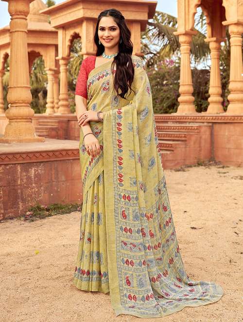 women yellow printed saree - 21567703 - Standard Image - 0