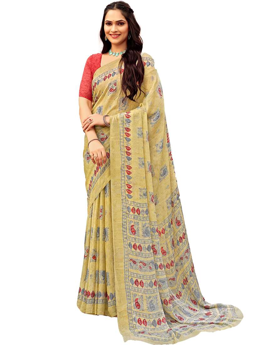 women yellow printed saree - 21567703 -  Standard Image - 1