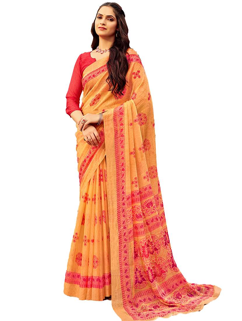 women orange printed saree - 21567704 -  Standard Image - 1