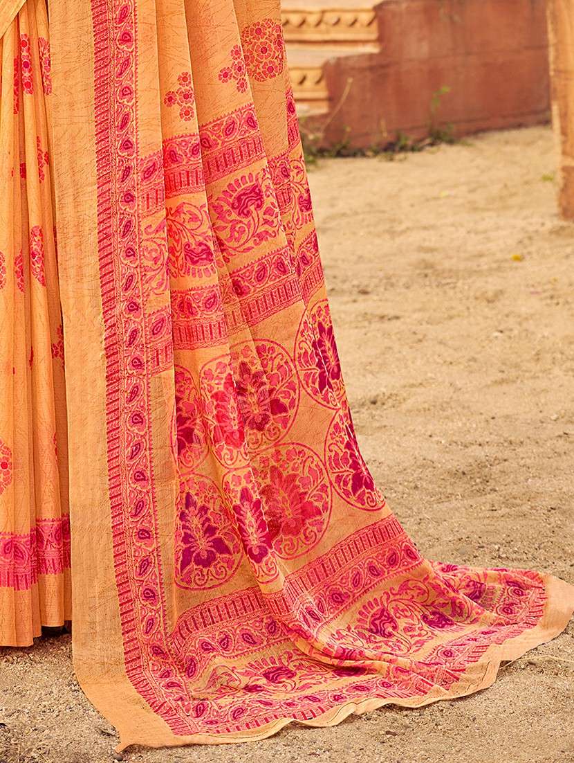 women orange printed saree - 21567704 -  Standard Image - 4