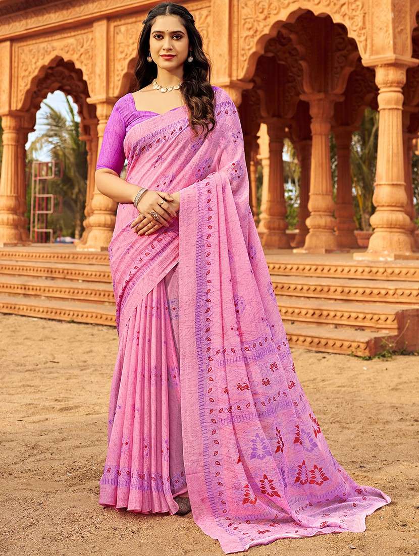 women pink printed saree
