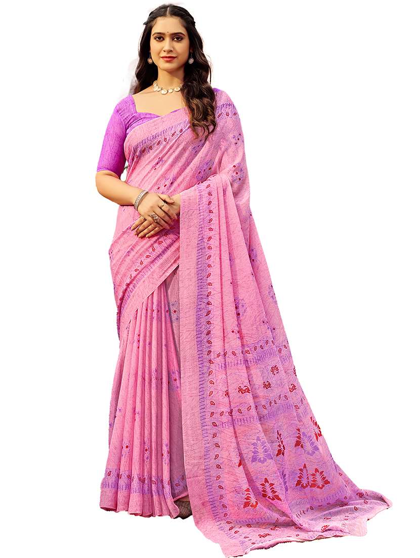 women pink printed saree - 21567706 - Standard Image - 1
