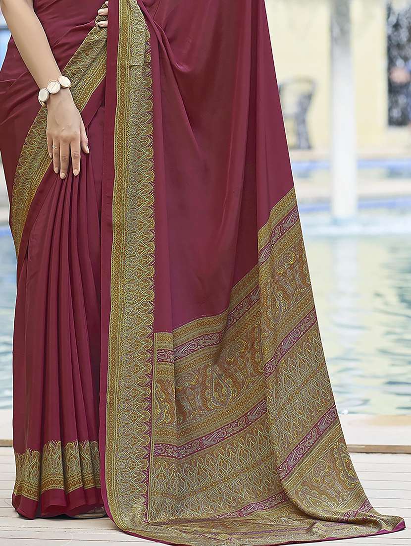 women solid printed bordered saree - 21567776 -  Standard Image - 4