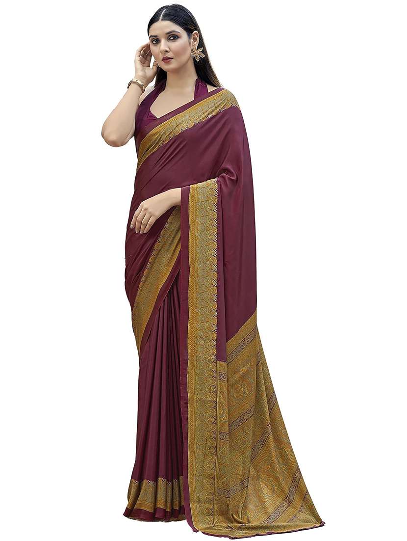 women solid printed bordered saree - 21567779 - Standard Image - 1