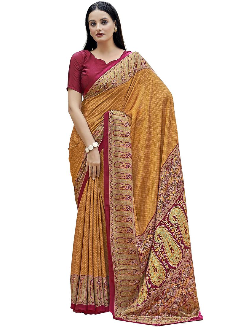 women mustard printed bordered saree - 21567782 - Standard Image - 1