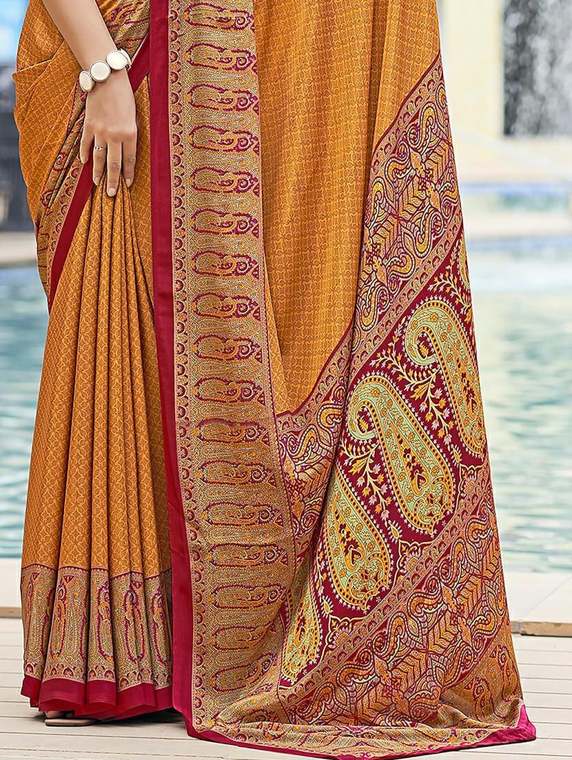women mustard printed bordered saree - 21567782 - Standard Image - 4