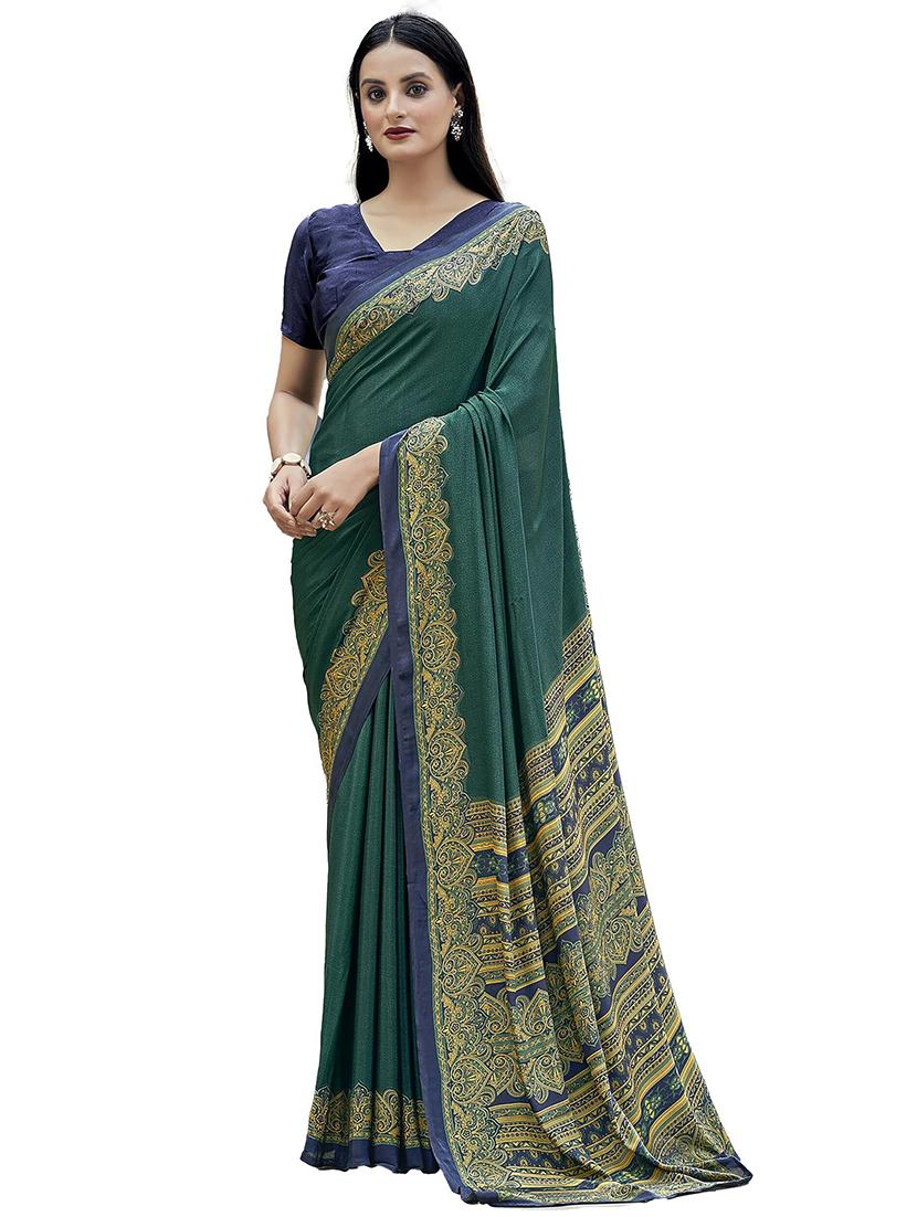 women green printed bordered saree - 21567784 - Standard Image - 1