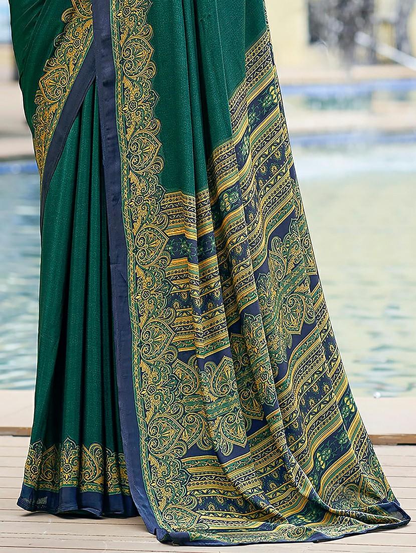 women green printed bordered saree - 21567784 - Standard Image - 4
