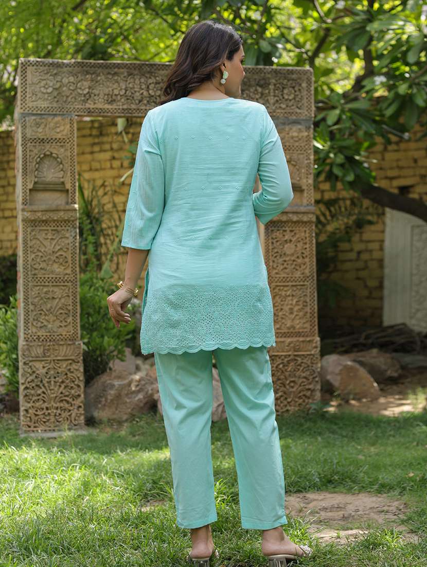women turquoise embroidered co-ord set - 21567813 -  Standard Image - 4