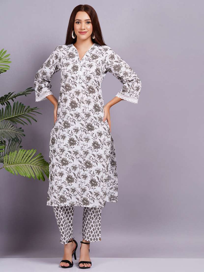 women floral printed v neck kurta pant set