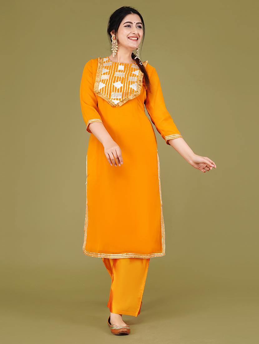 women mustard kurta palazzo set with dupatta - 21568136 - Standard Image - 1