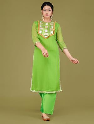 women green kurta palazzo set with dupatta - 21568137 - Standard Image - 2