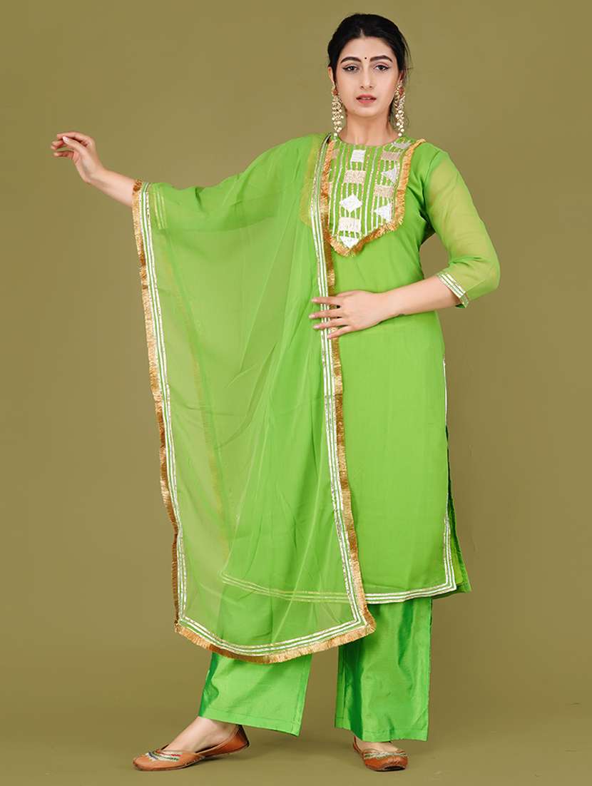 women green kurta palazzo set with dupatta