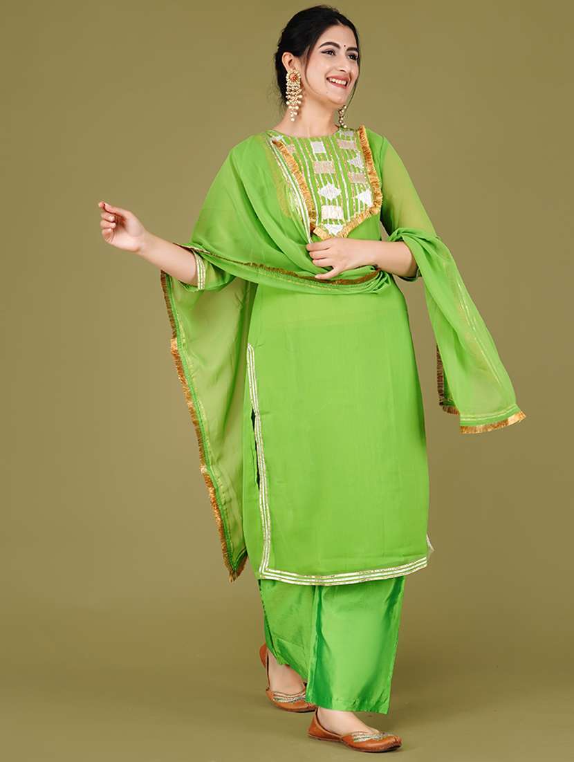 women green kurta palazzo set with dupatta - 21568137 -  Standard Image - 1