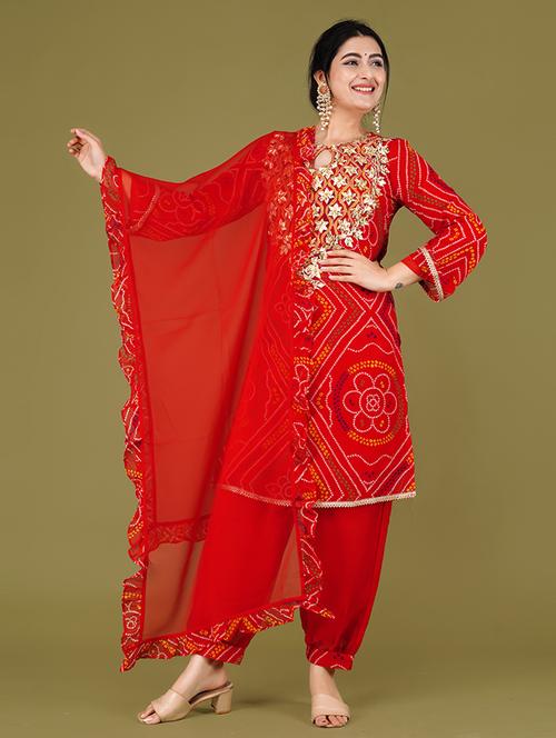 women bandhani kurta salwar set with dupatta - 21568149 - Standard Image - 0