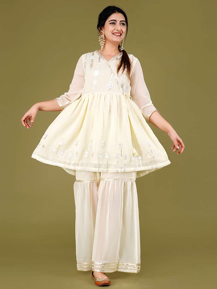 women cream kurta sharara set with dupatta - 21568152 -  Standard Image - 1