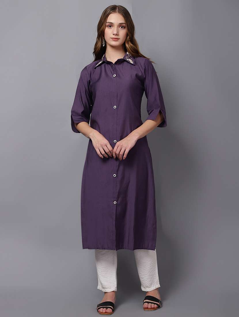 women three quarter sleeve straight kurta