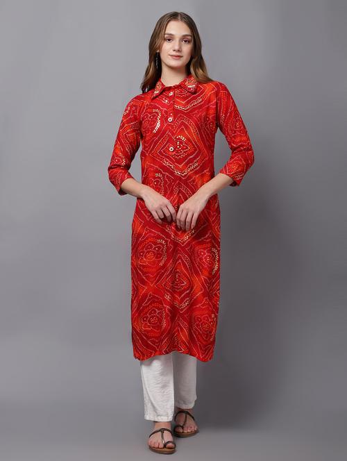 women three quarter sleeve straight kurta - 21568162 -  Standard Image - 0