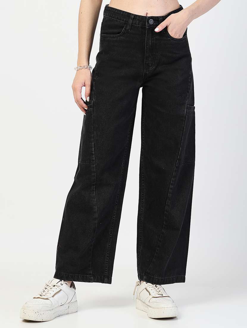 women solid baggy fit cargo