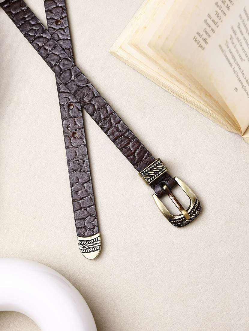 aditi wasan brown embossed genuine leather women's belt