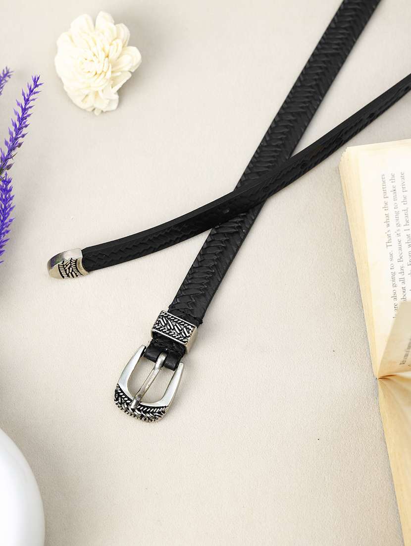 aditi wasan black embossed genuine leather women's belt