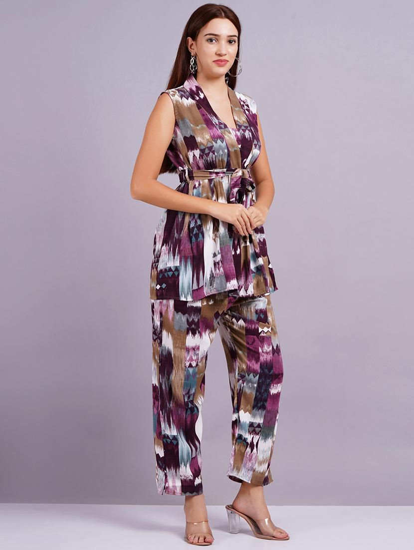 women purple ikat printed co-ord set - 21568198 - Standard Image - 1