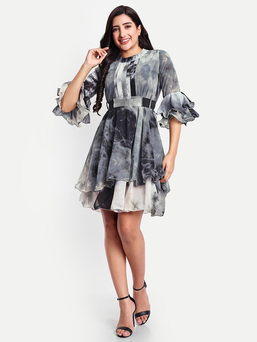 women grey tie & dye layered dress - 21568353 - Zoom Image - 0