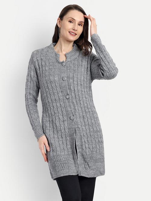 women grey self design cardigans - 21568380 - Standard Image - 0