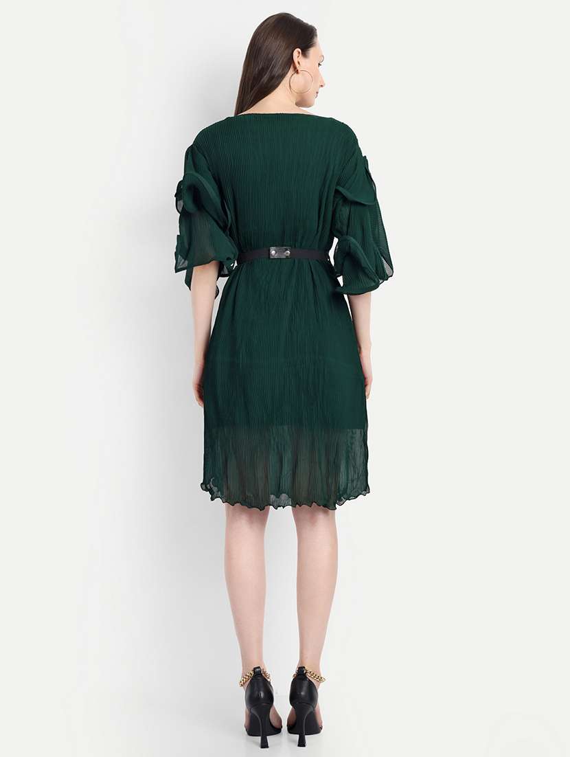 women green solid round neck a-line dress - 21568386 - Standard Image - 4