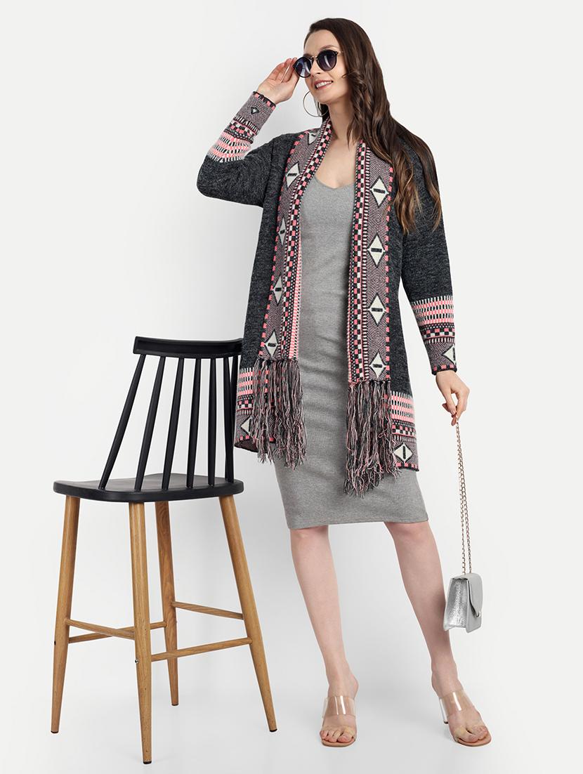 women black self design long sleeve shrug - 21568388 - Standard Image - 1