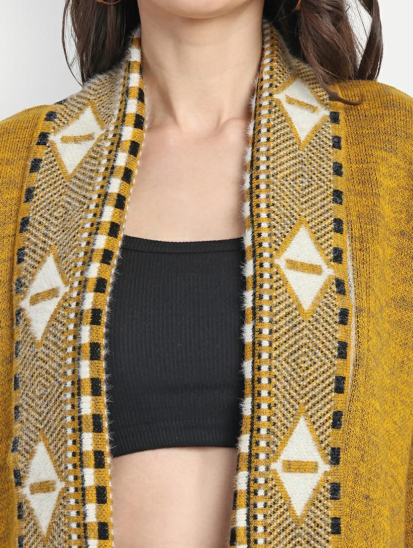 women mustard self design long sleeve shrug - 21568391 - Standard Image - 4