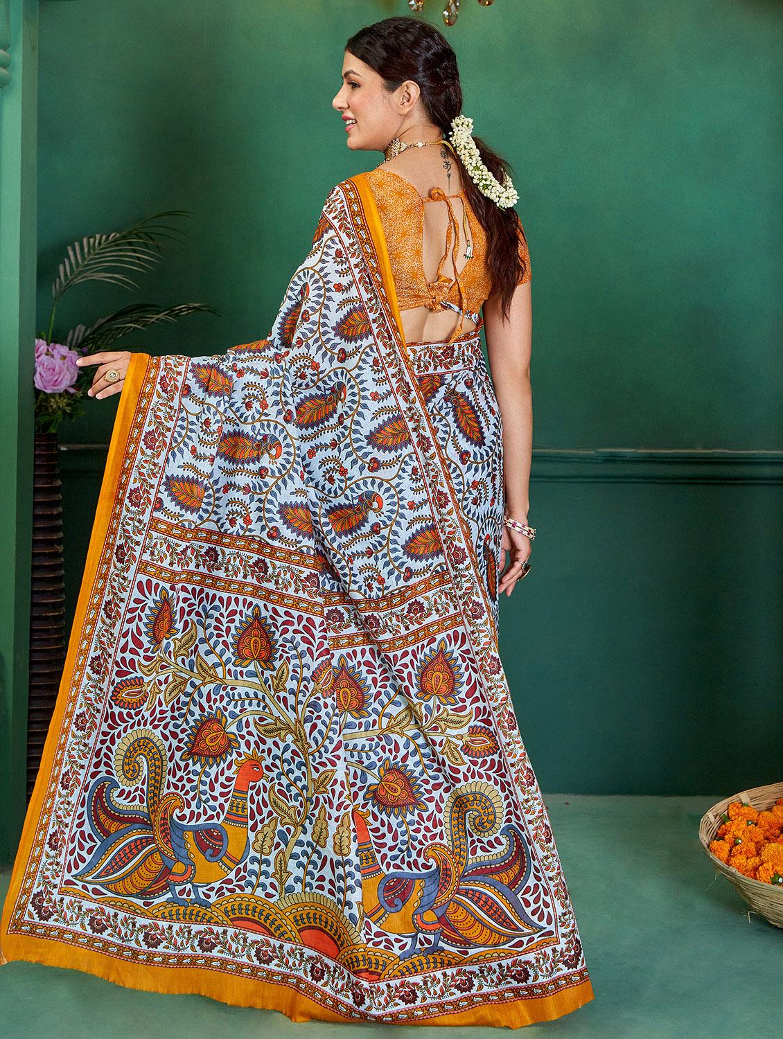 women kalamkari printed pure cotton saree with blouse - 21569058 -  Standard Image - 1
