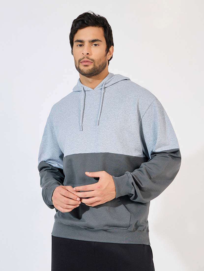 men hooded color block sweatshirt - 21569279 -  Zoom Image - 0
