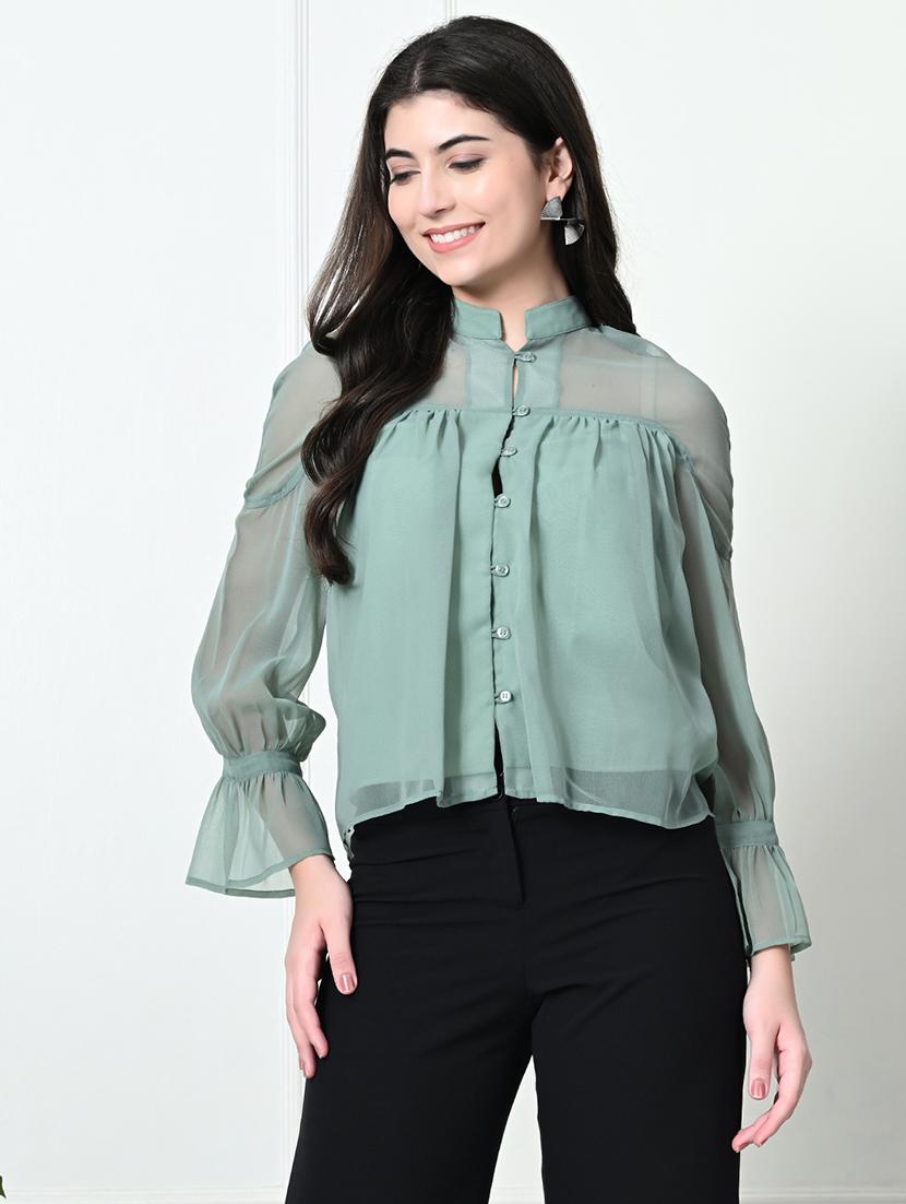 women solid mandarin neck top - 21569413 -  Zoom Image - 0